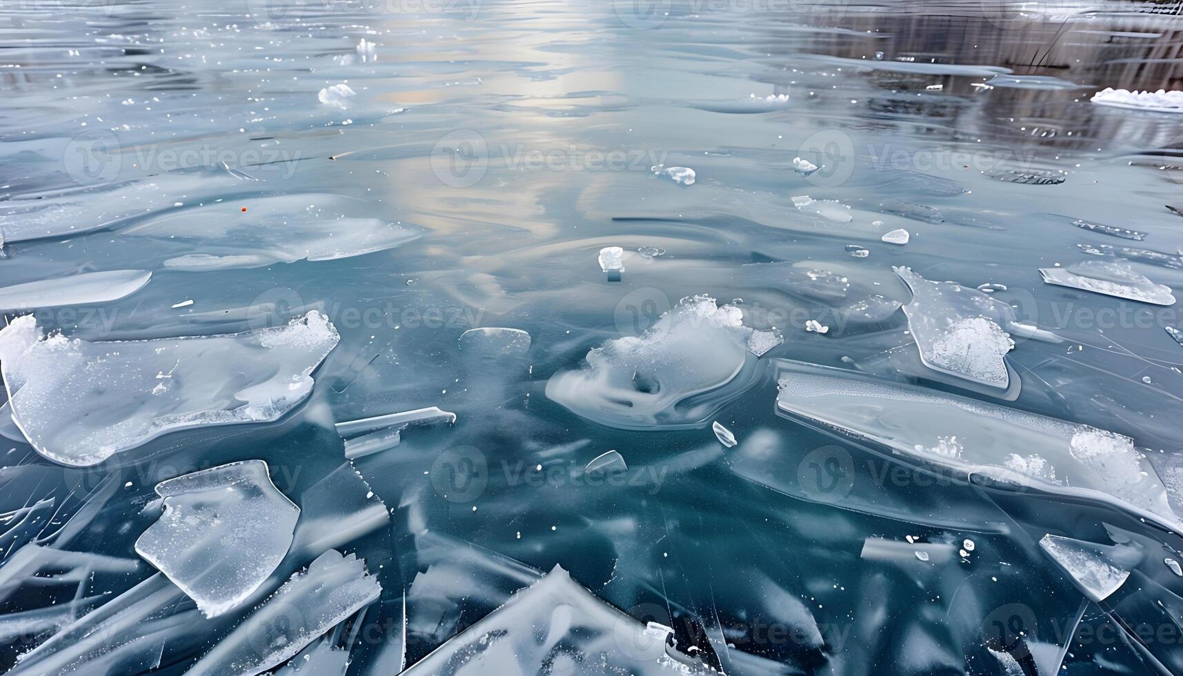 A large body of water with ice floating on top photo