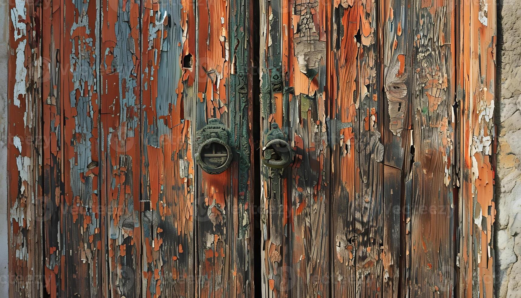 A close up of a door with peeling paint photo