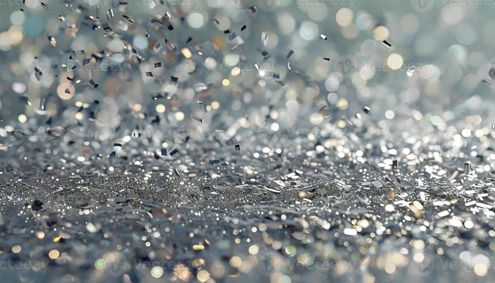 A close up of a lot of silver glitter falling from the sky photo
