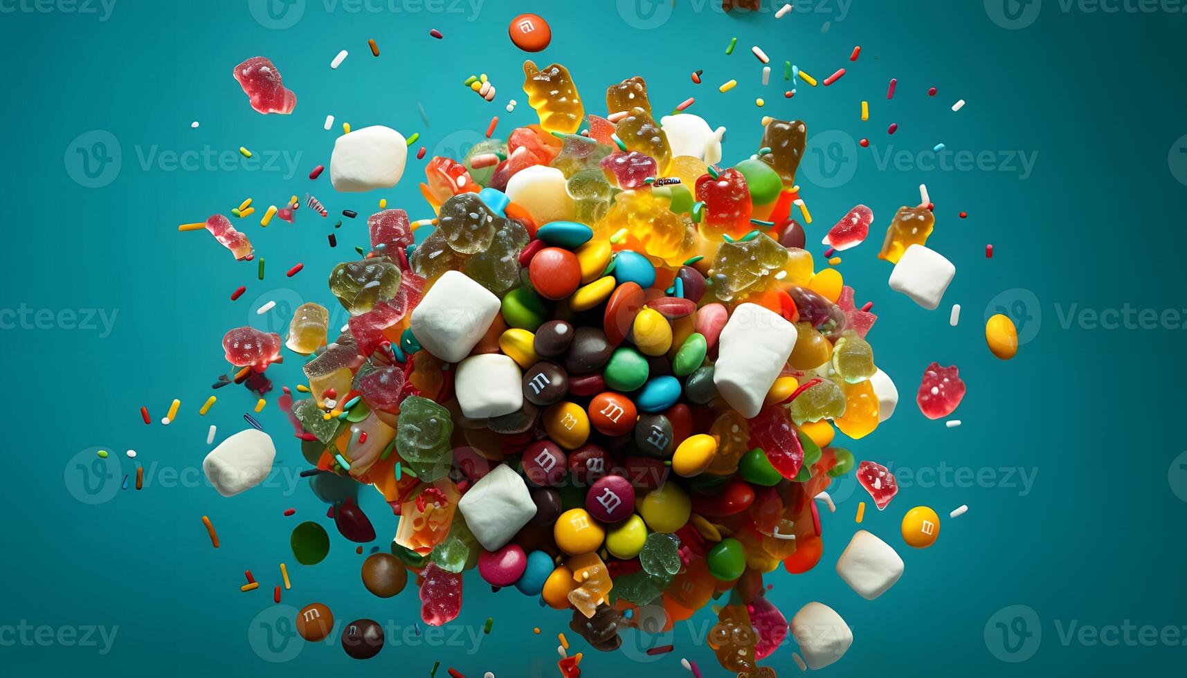 A colorful candy explosion is shown in this image photo