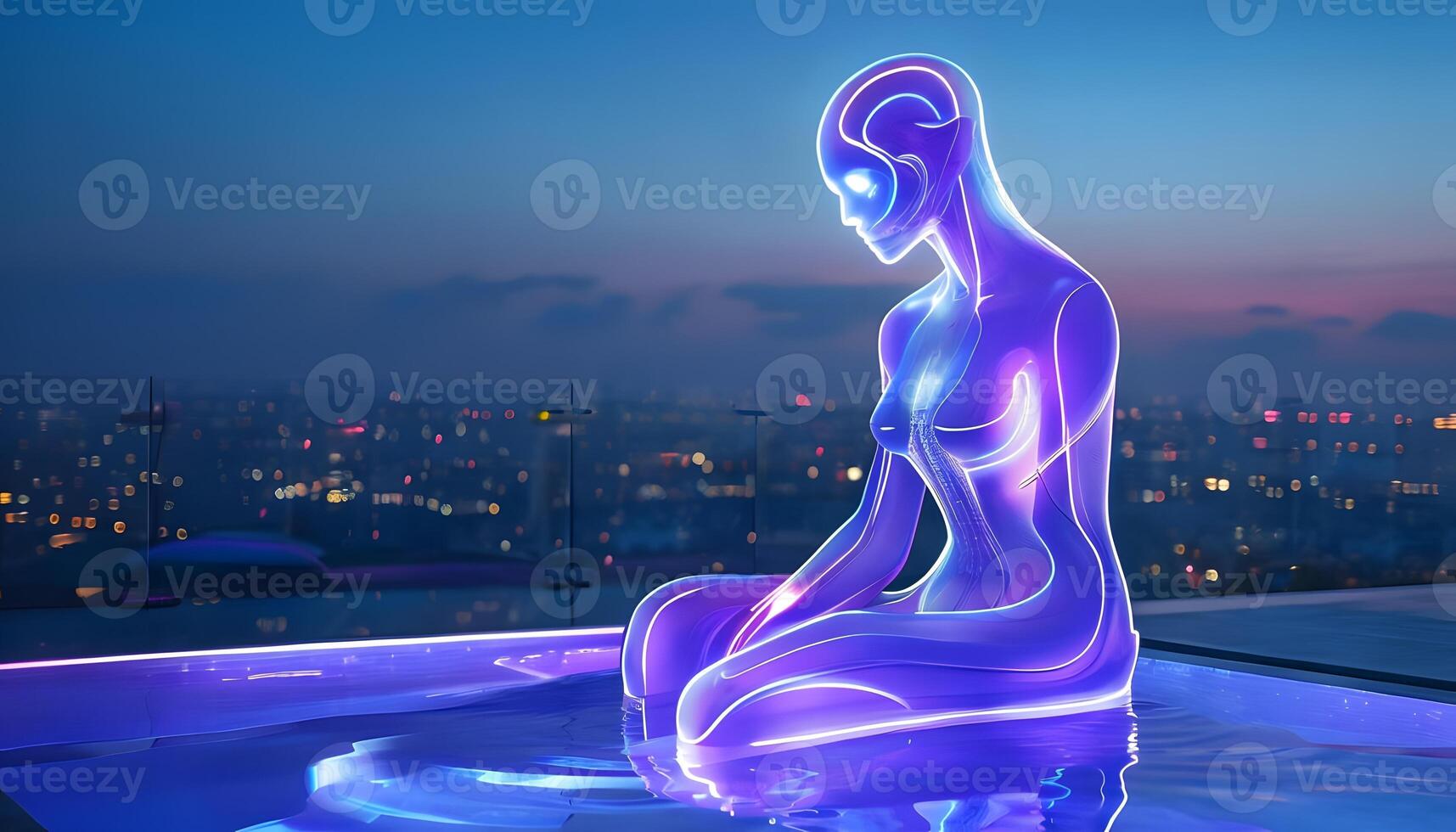 A statue of a woman sitting in a pool of water photo