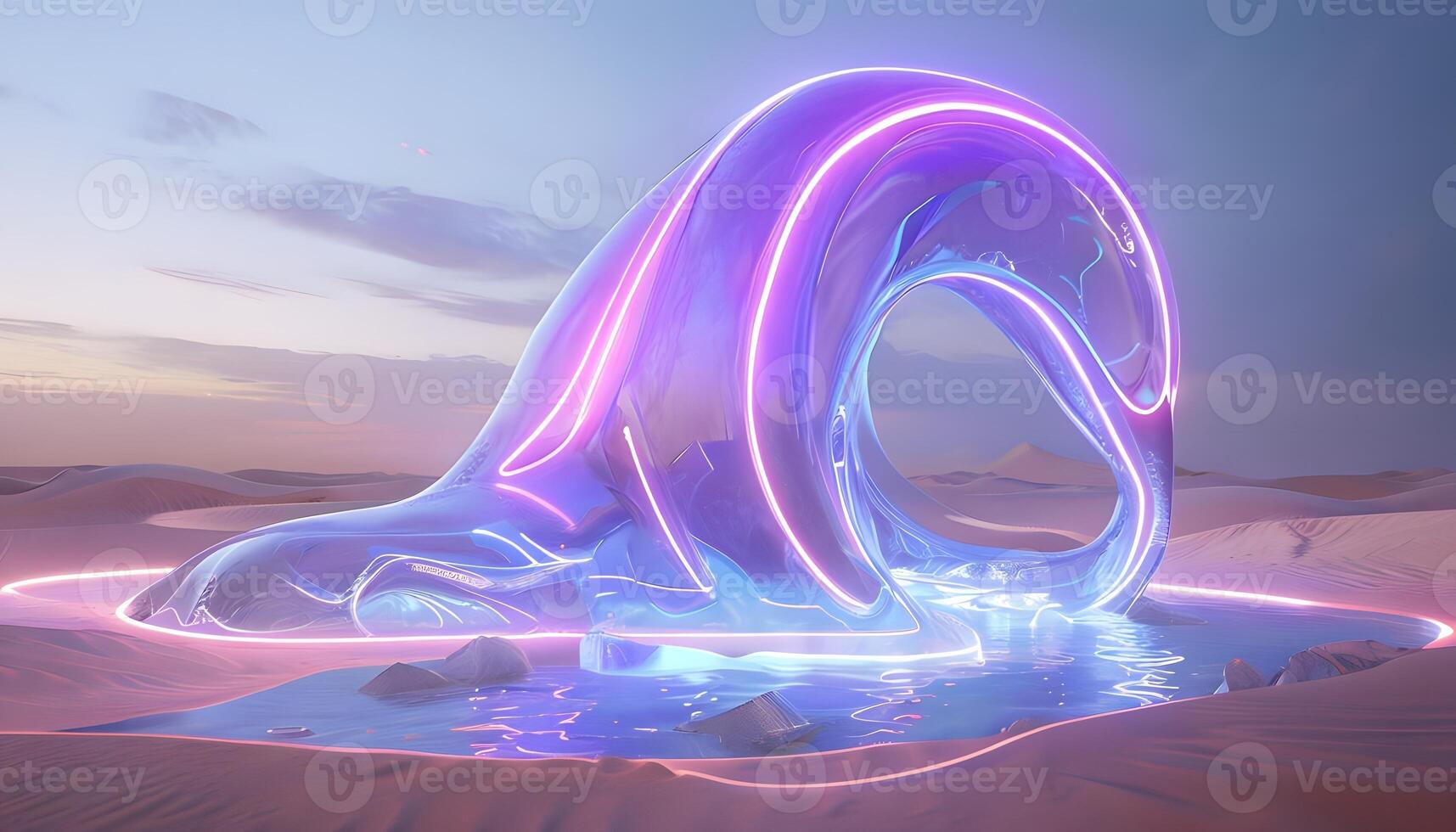 A purple wave in the desert with a blue light photo