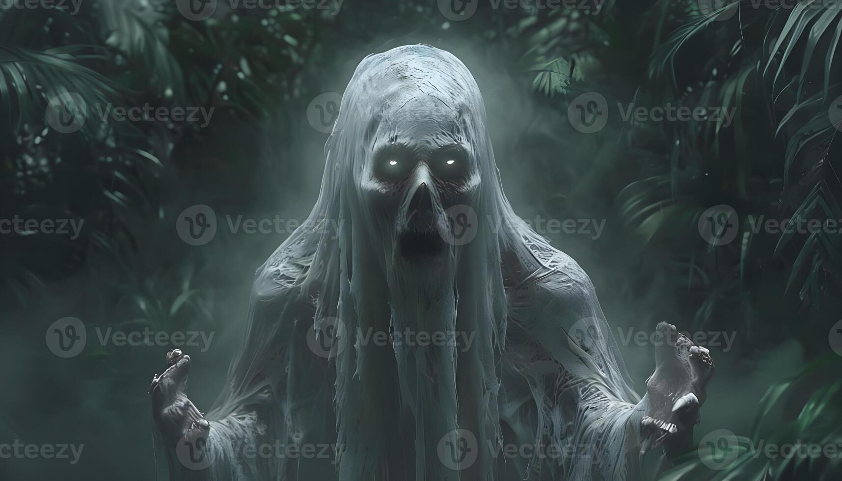 A ghost in the forest with a white face photo