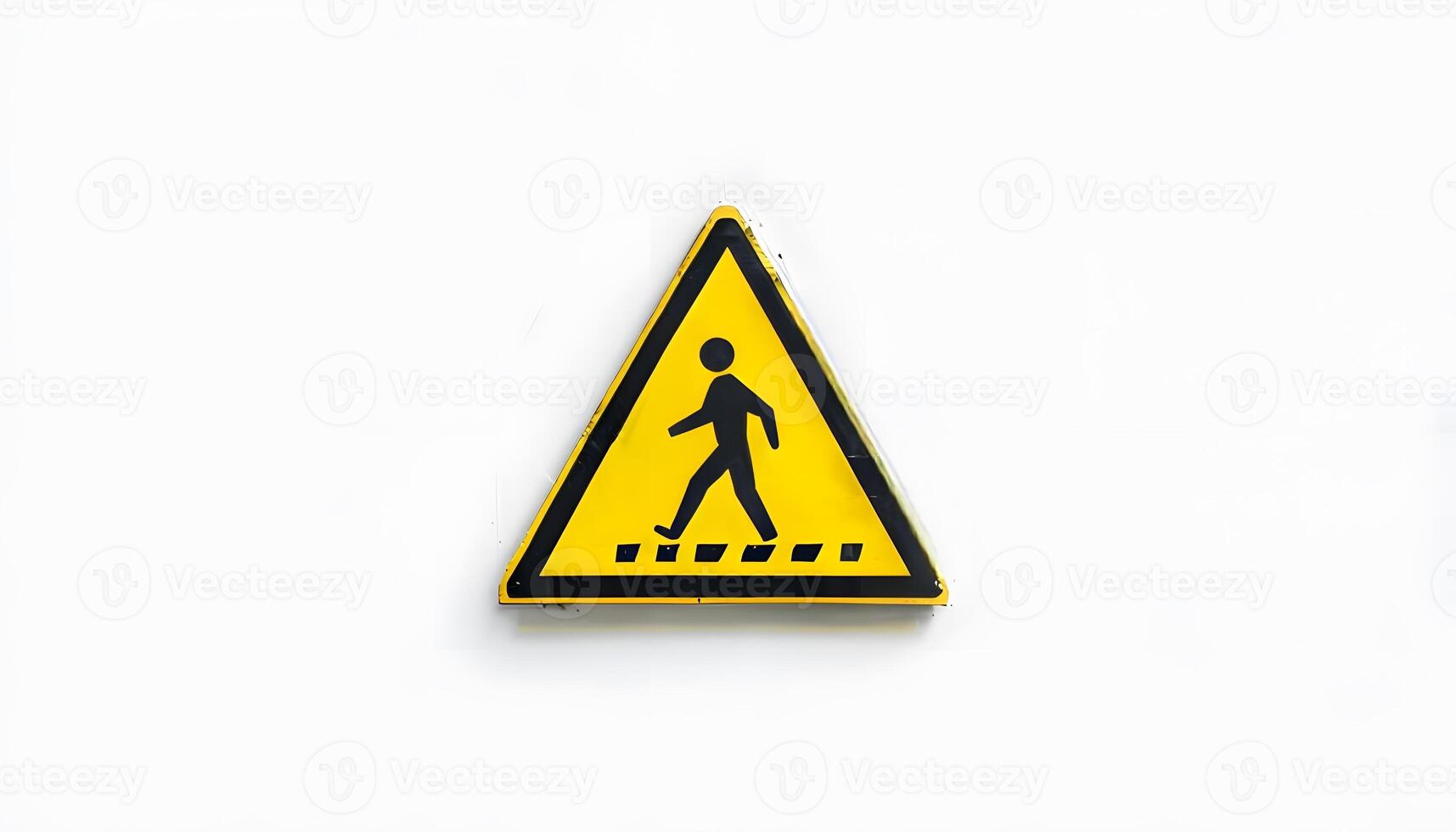 A yellow caution sign with a black silhouette of a person walking photo