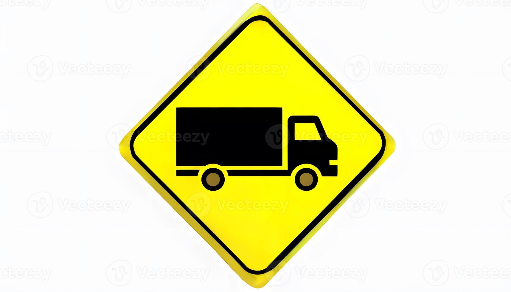 A yellow and black truck sign on a white background photo