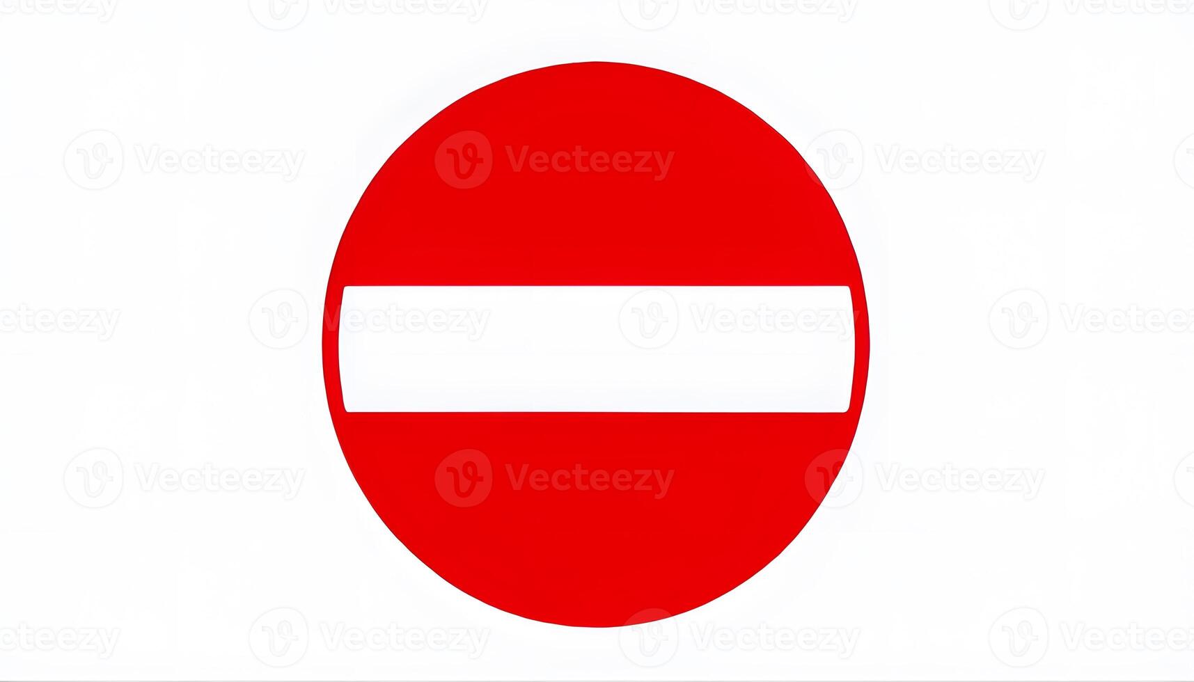 A red and white sign with a white border photo