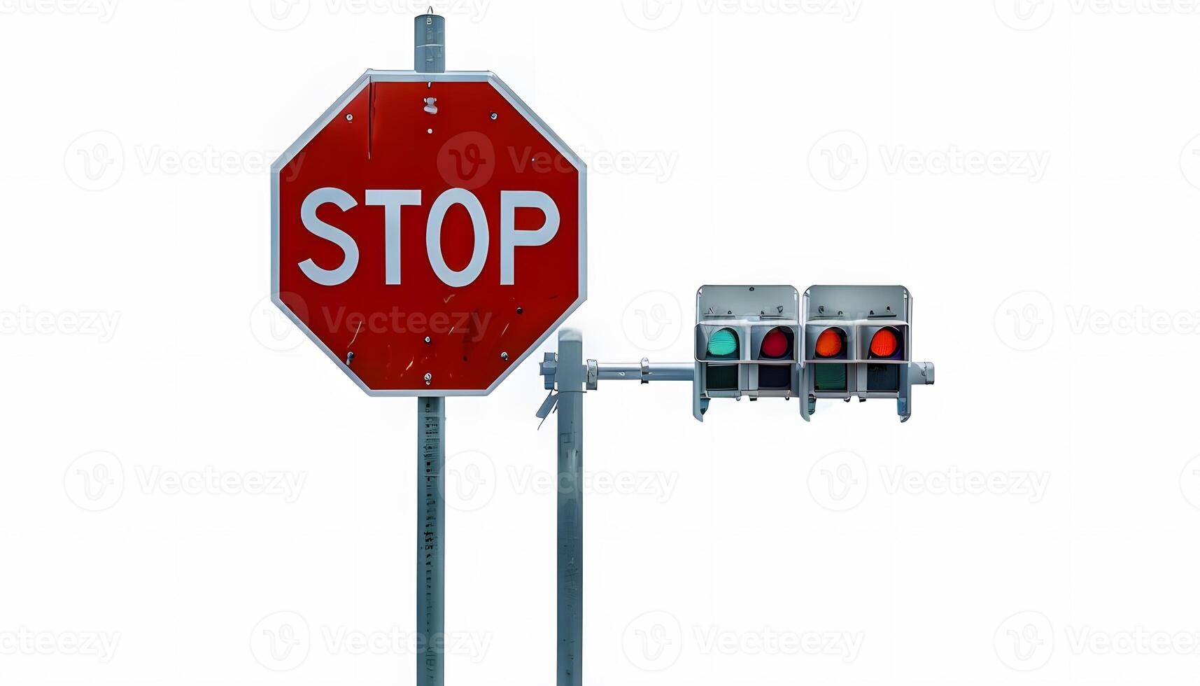 A stop sign and traffic light photo