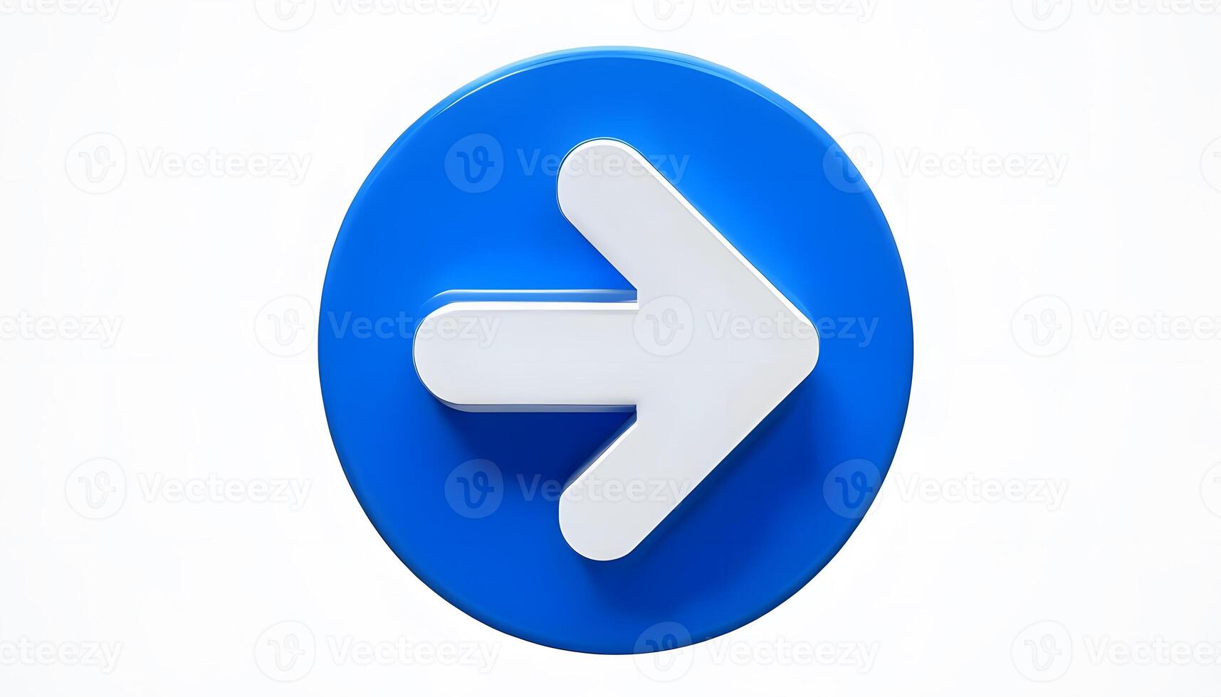 Blue arrow pointing to the right on white background photo