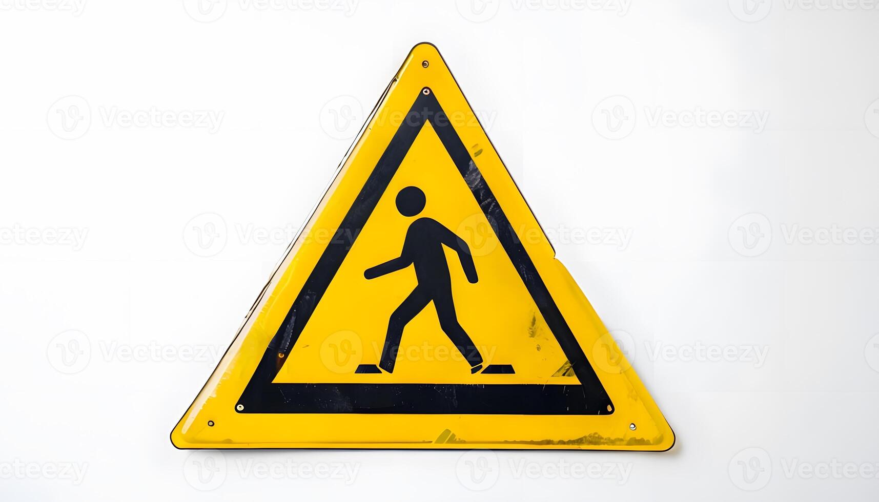 A yellow warning sign with a black man walking on it photo