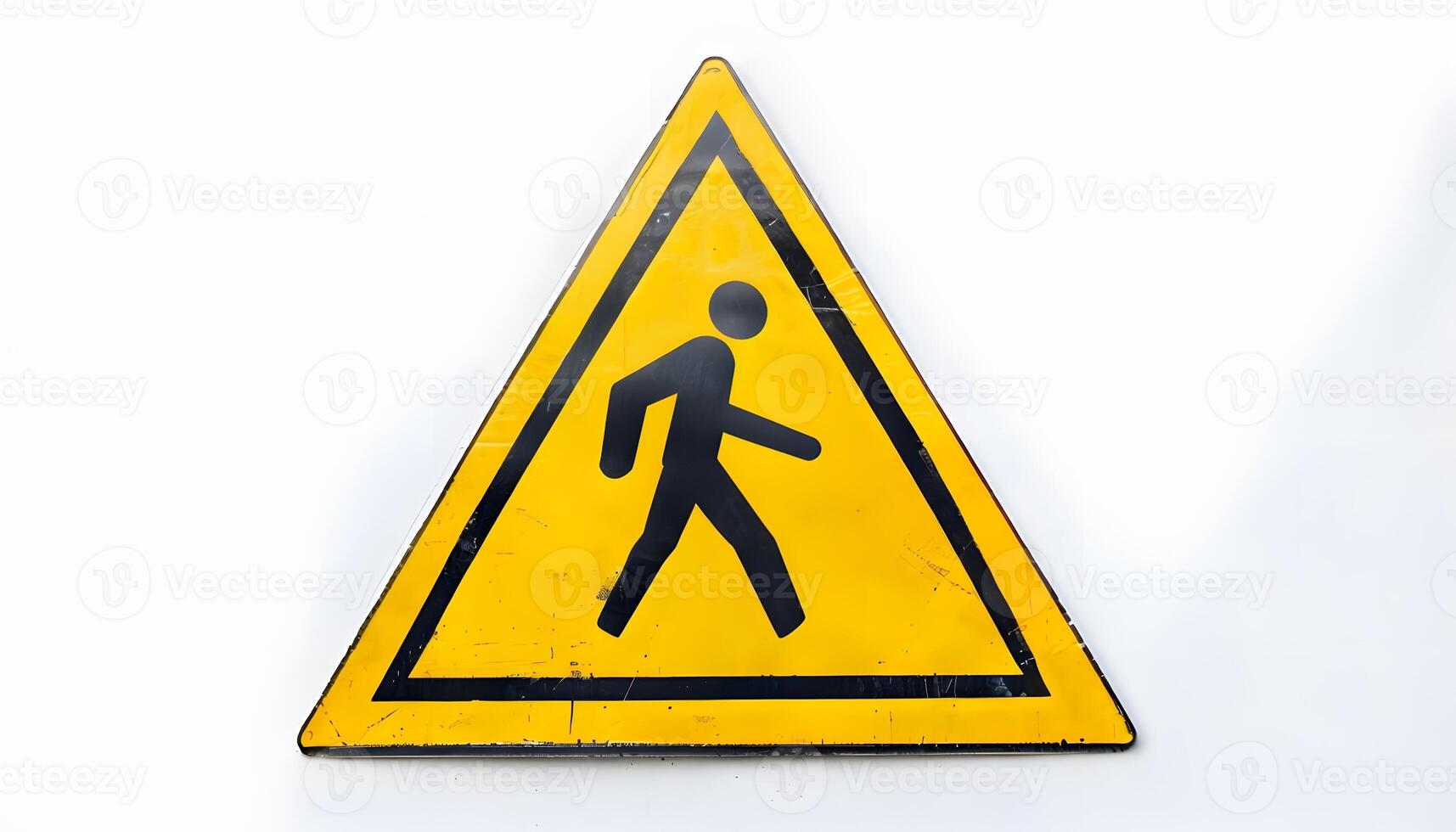 A yellow warning sign with a black man walking photo