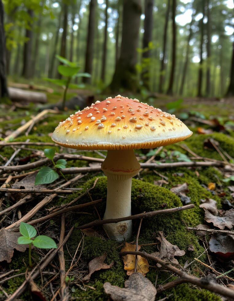 A mushroom is growing in the forest photo
