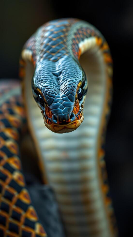 A close up of a snake with its head turned to the side photo