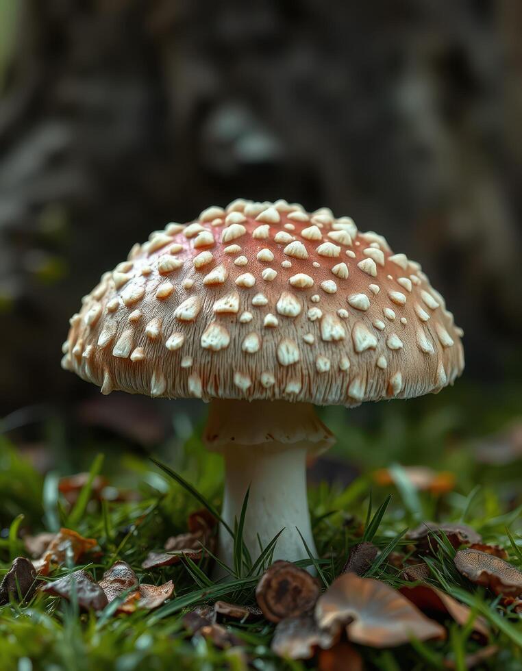 A mushroom with white spots on it photo