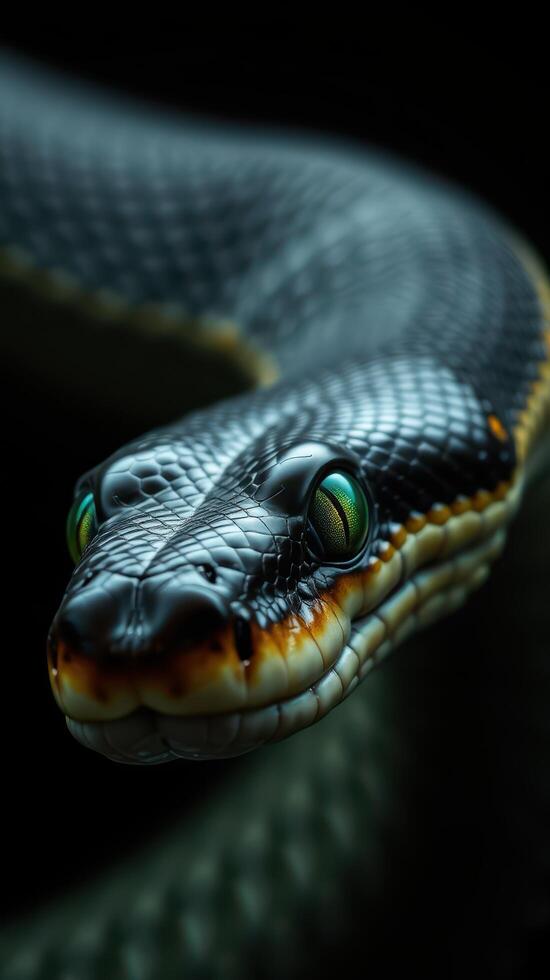A close up of a snake's head photo