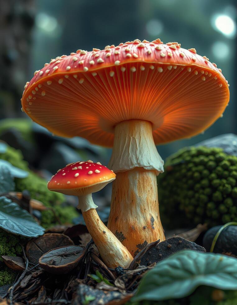 A mushroom with a red cap and white spots photo