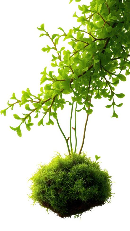 A bonsai tree with moss on top photo