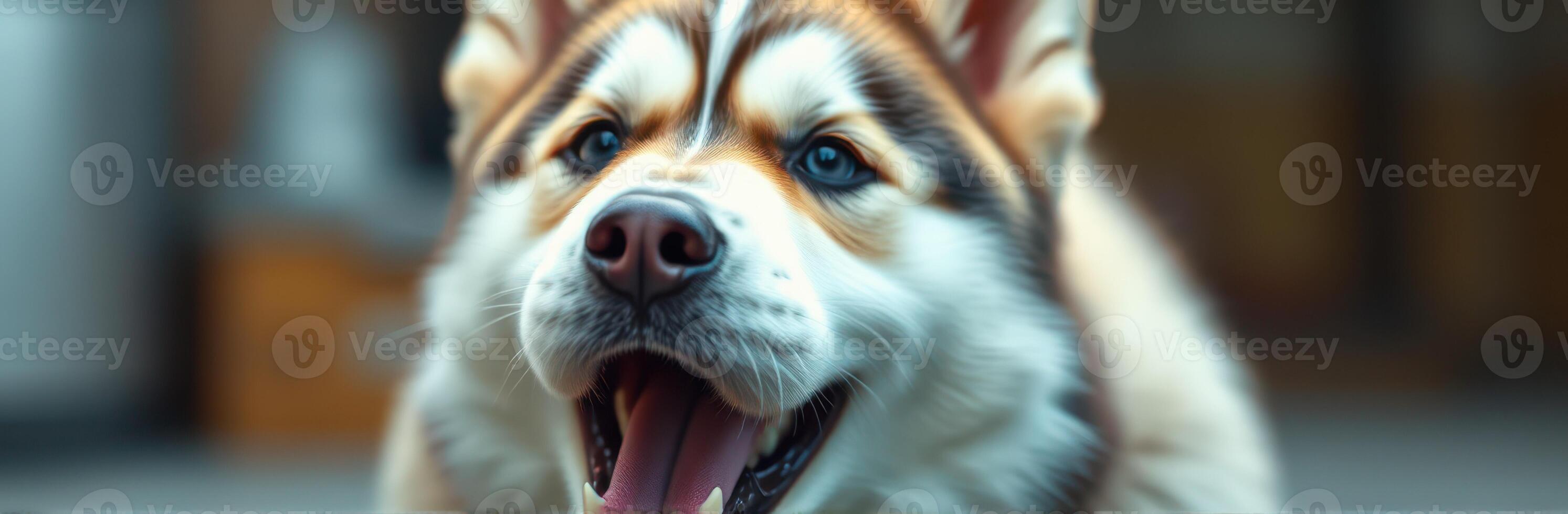 Happy dog enjoying playtime indoors with vibrant expressions and playful demeanor in a cozy environment photo