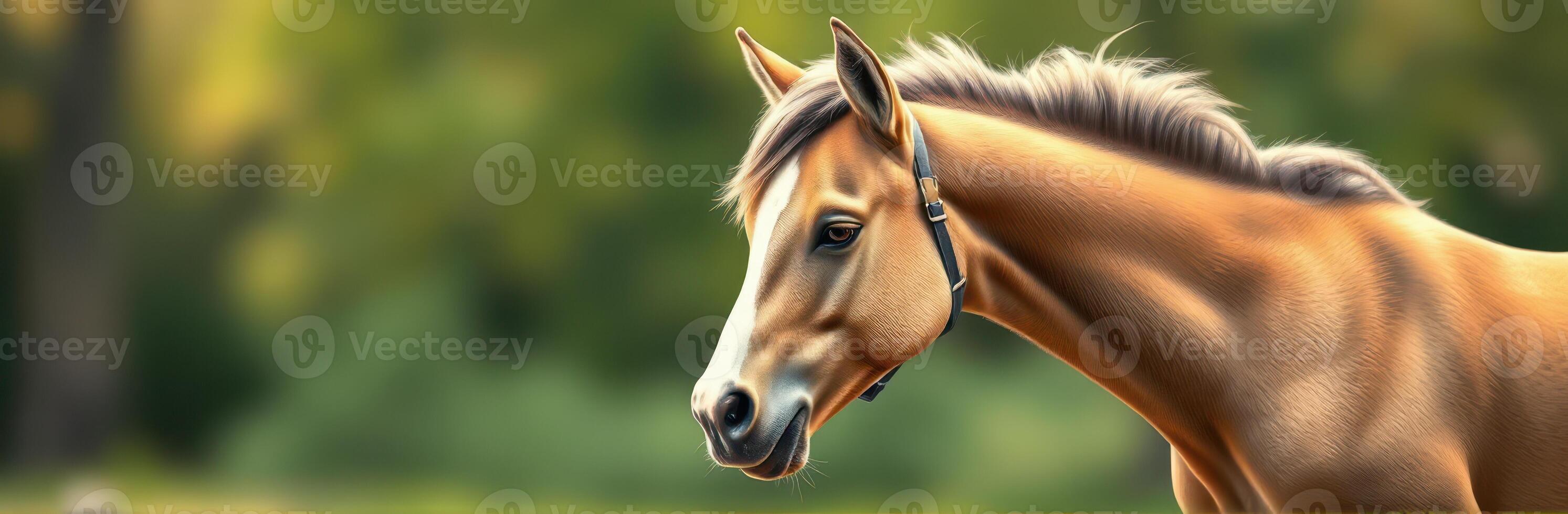 Elegant horse in a tranquil green environment showcasing its beauty and grace during a sunny afternoon photo