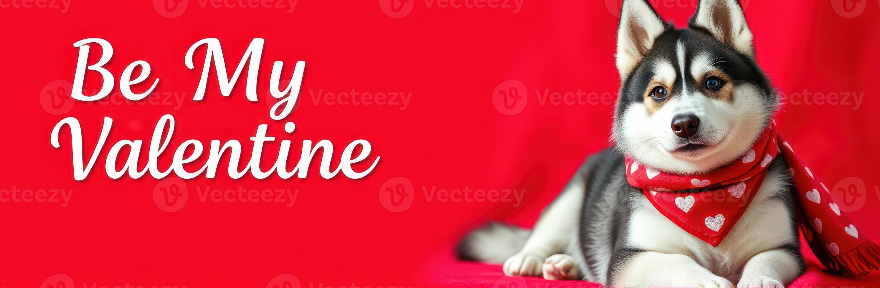 Cute dog in red scarf celebrating Valentine's Day with a joyful expression in a cozy indoor setting photo