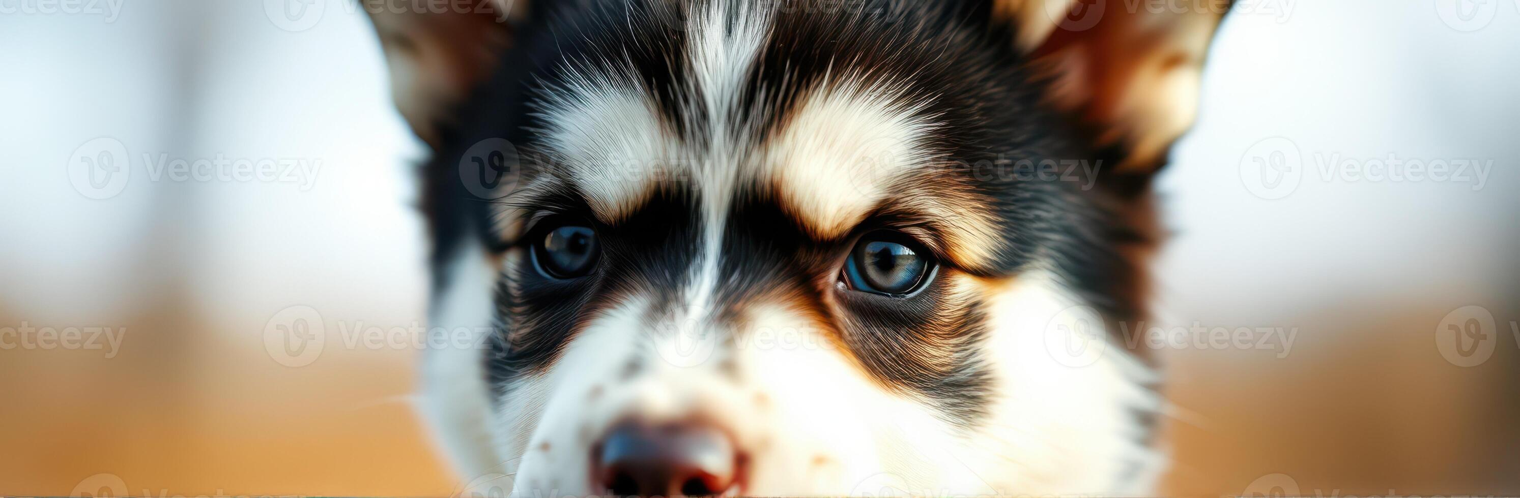 Curious puppy explores outdoor surroundings with bright eyes in soft sunlight during a warm afternoon photo