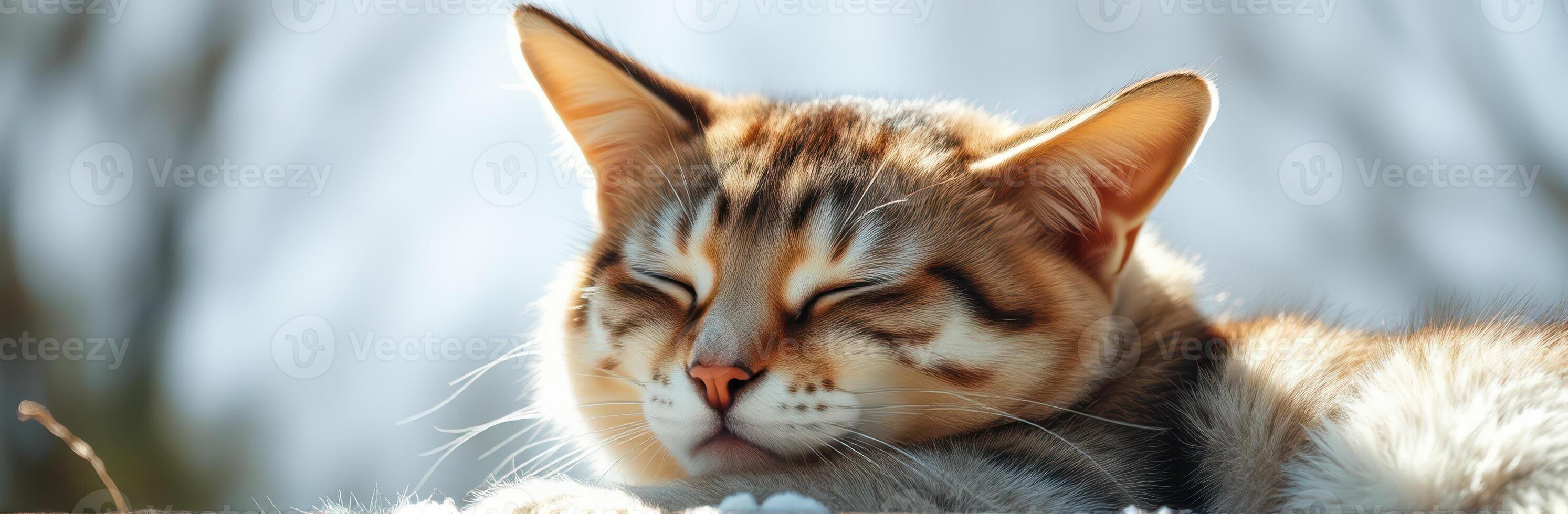 Cat resting peacefully in warm sunlight on a chilly day in a serene outdoor setting photo