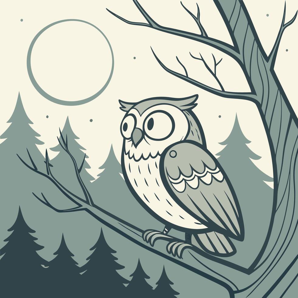 Illustration of owl bird on tree branch vector