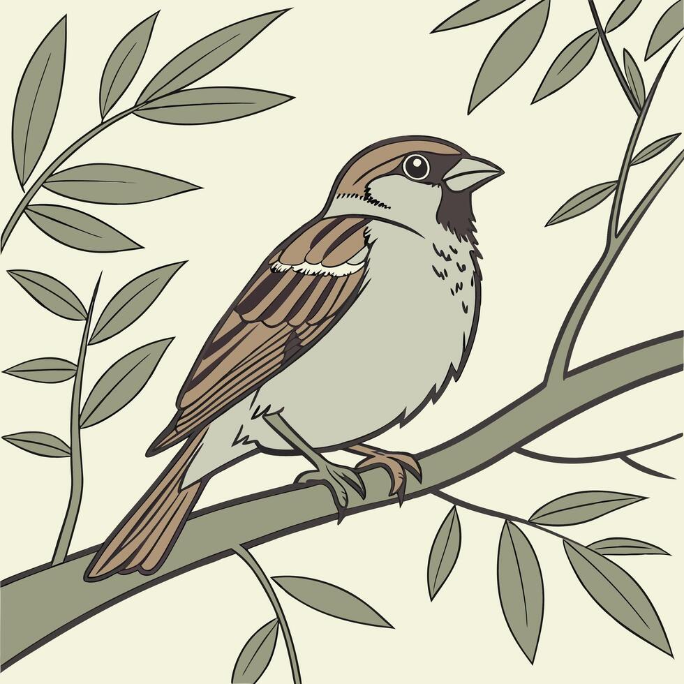 The illustration of sparrow bird on tree branch vector