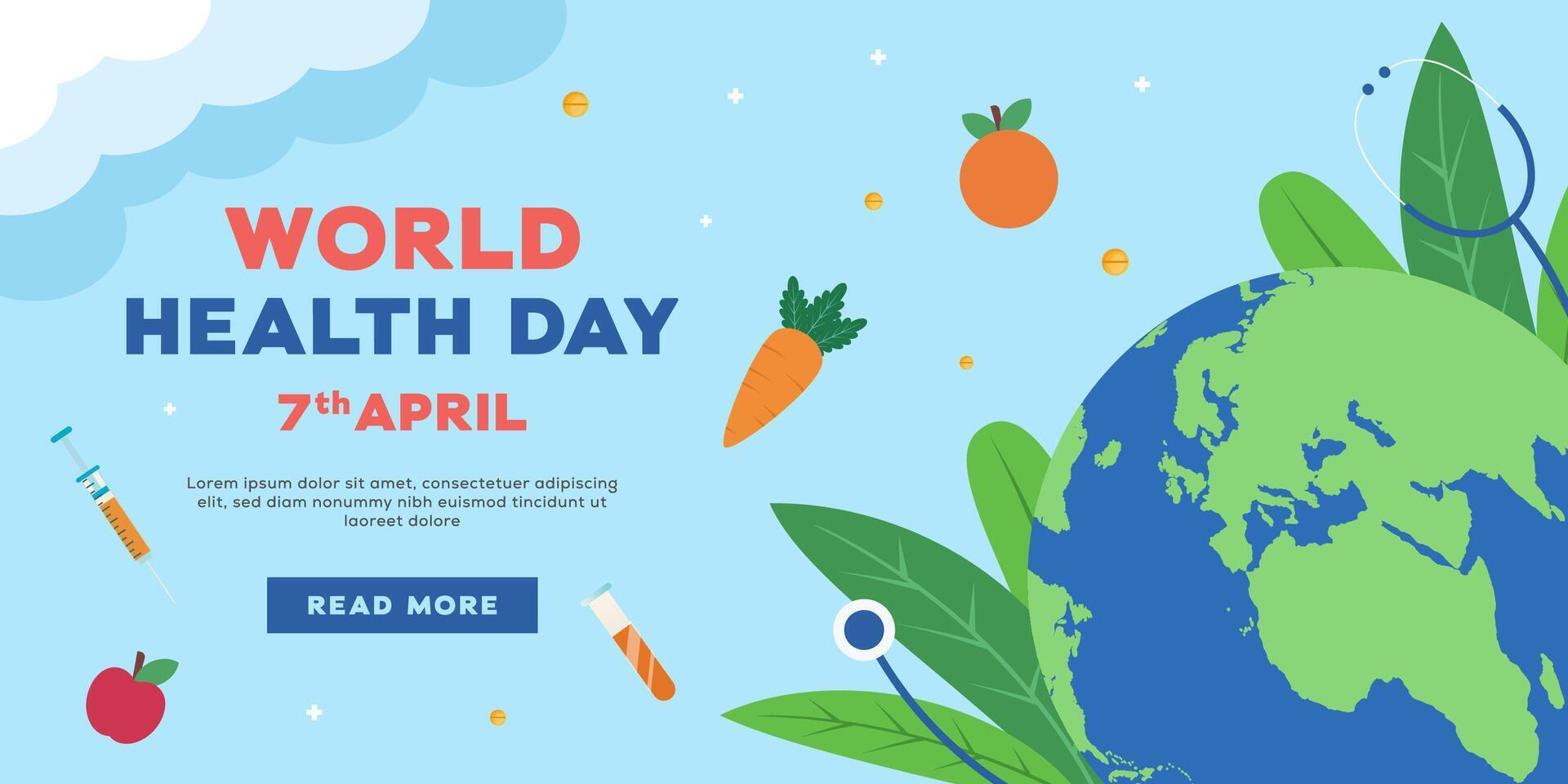 world health day horizontal banner illustration in flat design vector