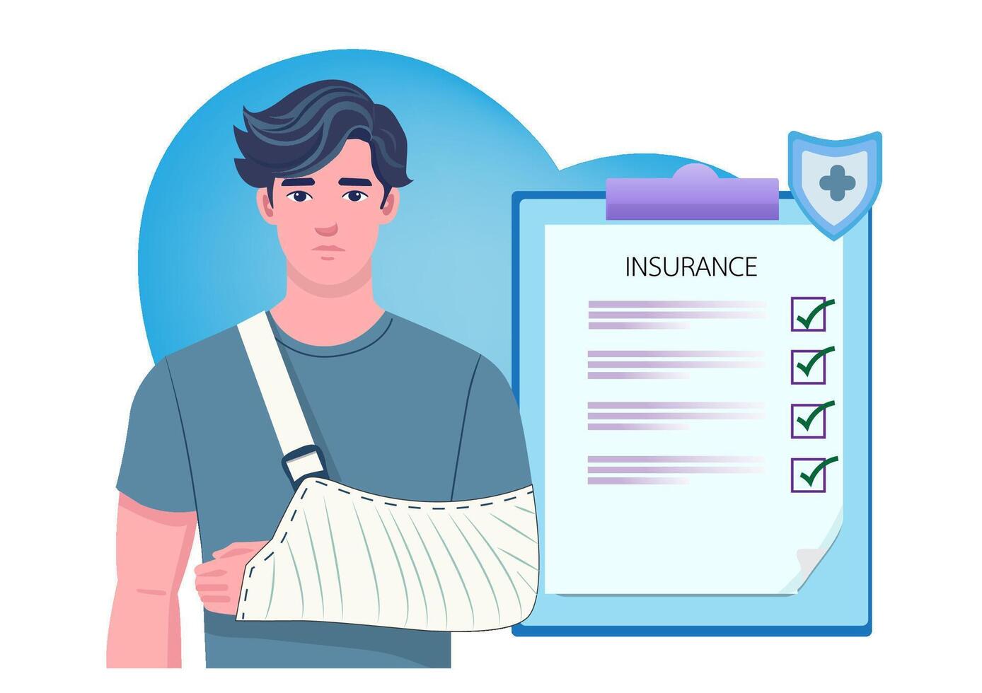 Flat style illustration A person with a broken arm had his arm wrapped in plaster. vector