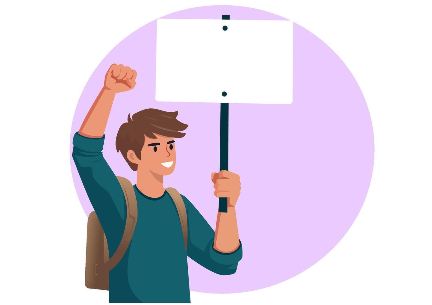 Flat illustration. Activists demand ideals holding a protest sign vector