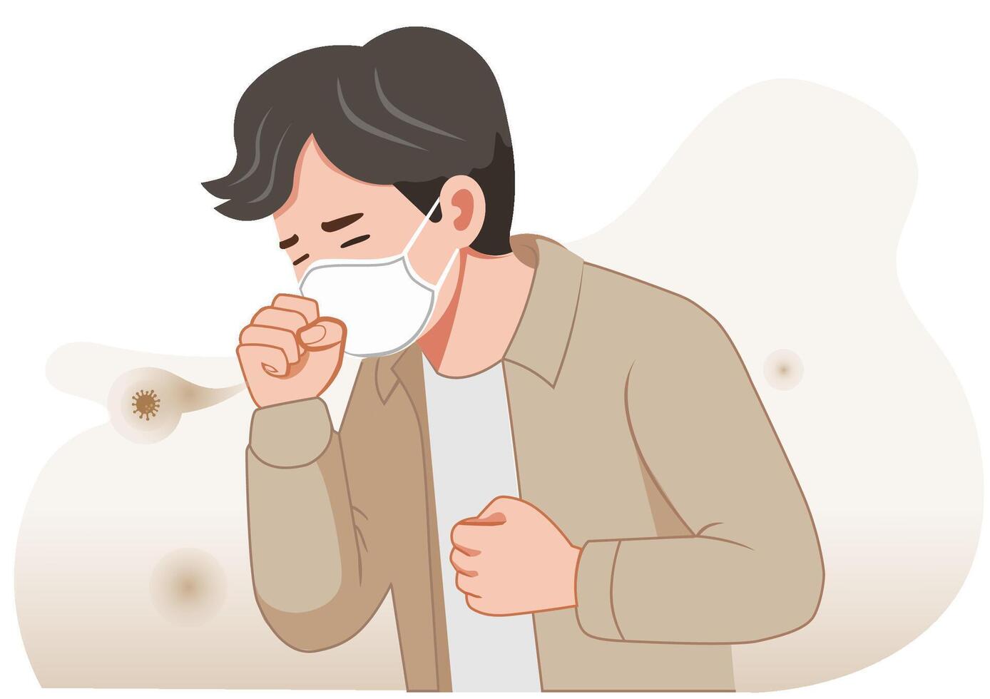 Flat illustration One man coughed and sneezed continuously because the dust and smoke were damaging his lungs. vector