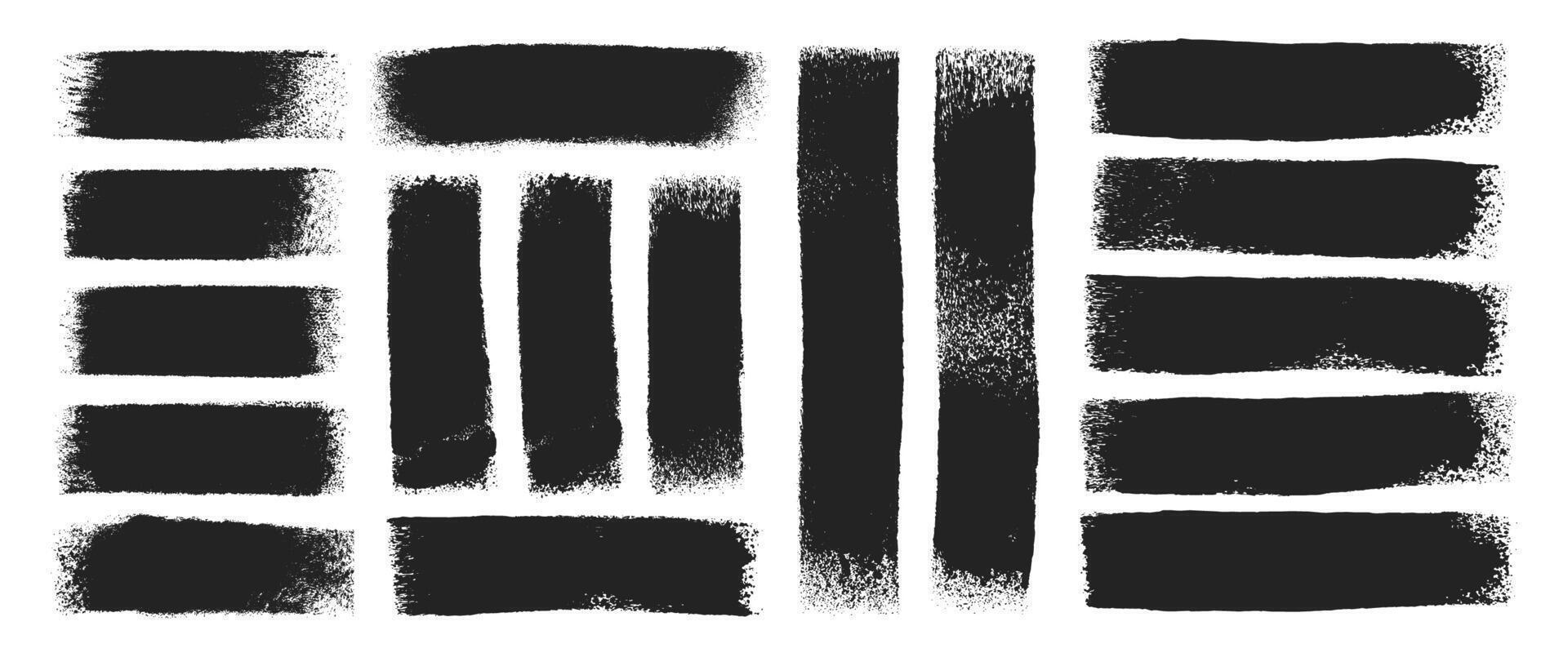 Hand drawn paintbrush set with organic texture. Grange strokes, text frames and tags. illustration. vector
