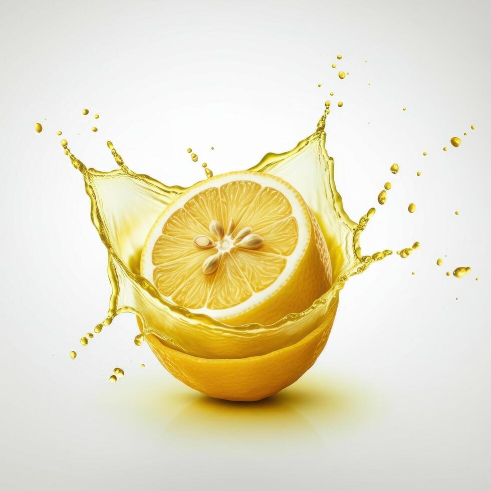 Tangy lemon half slice bursting open on white background for culinary arts photo