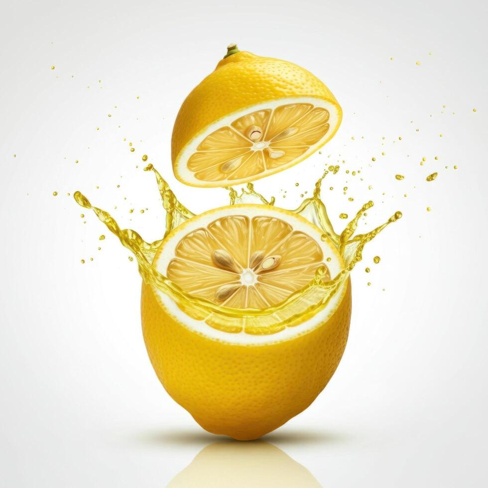 Crisp lemon half slice bursting open on white background for vibrant visuals photo