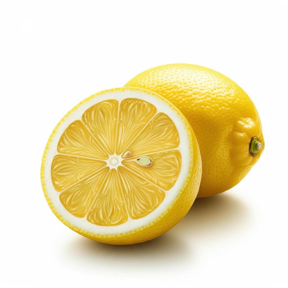 Fresh half slice lemon isolated on white background citrus fruit photography photo