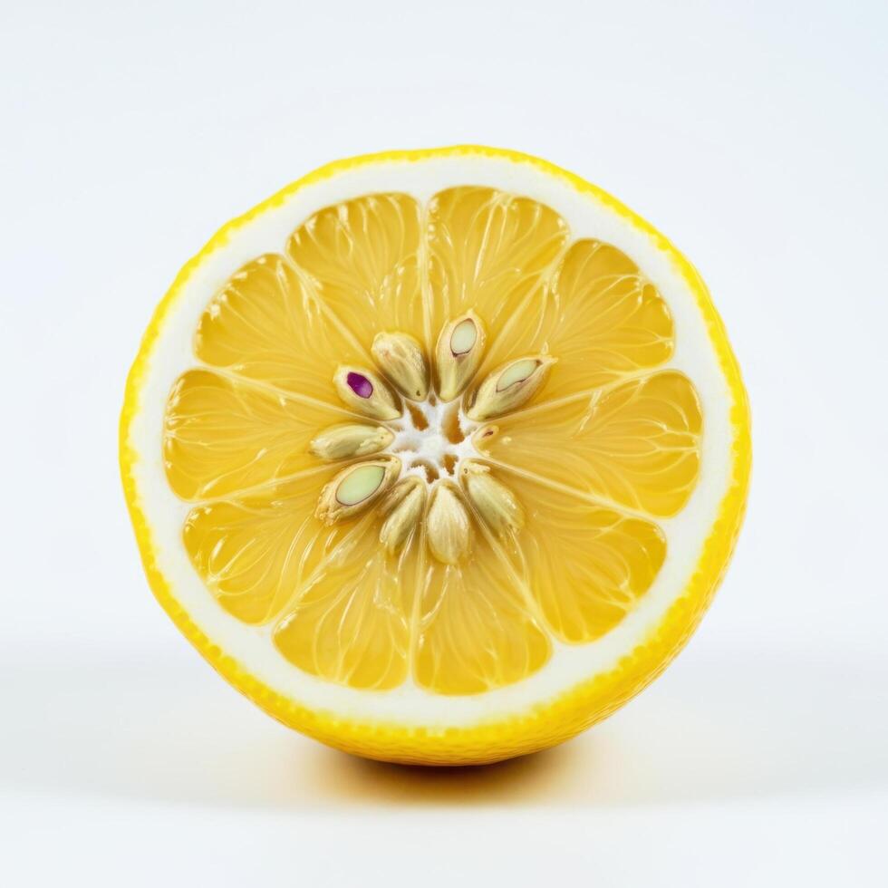 Clean half slice lemon perfect for minimalist food displays photo