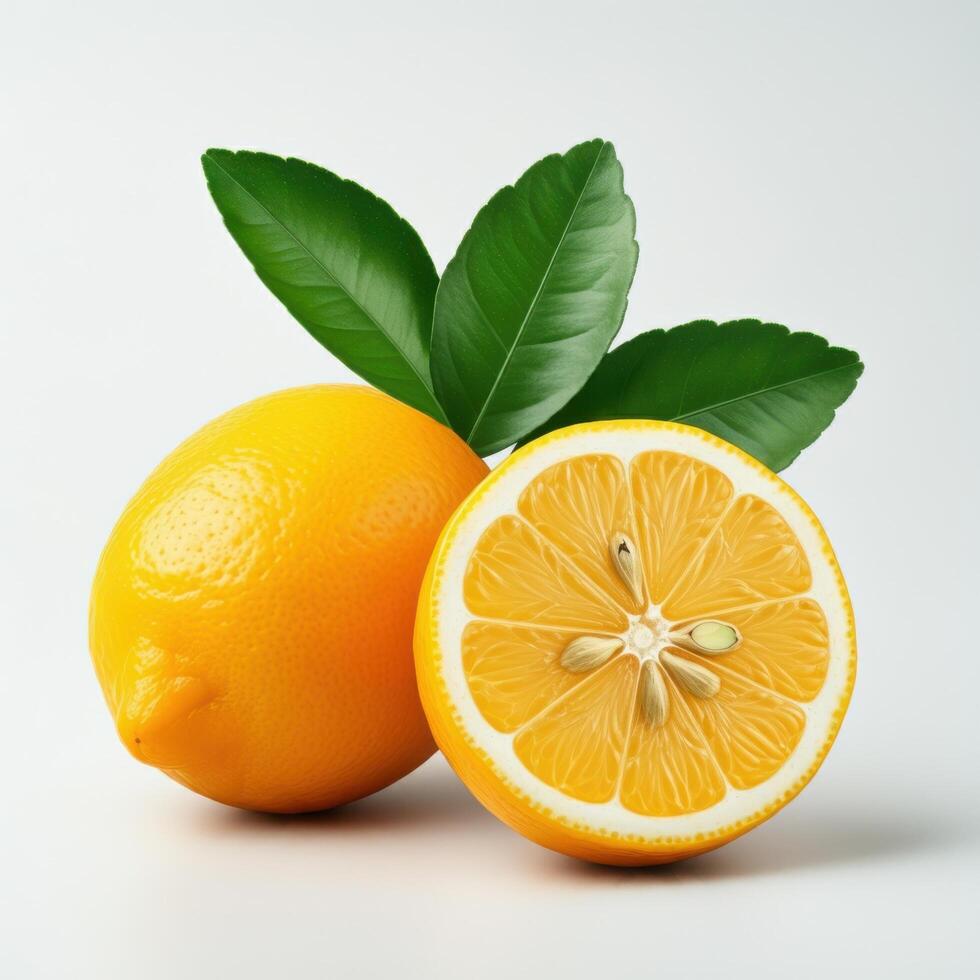 Invigorating half slice lemon with leaf bursting with natural energy and zest photo
