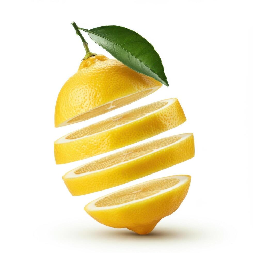 Tangy slice lemon with leaf ideal for creative projects and vibrant visuals photo