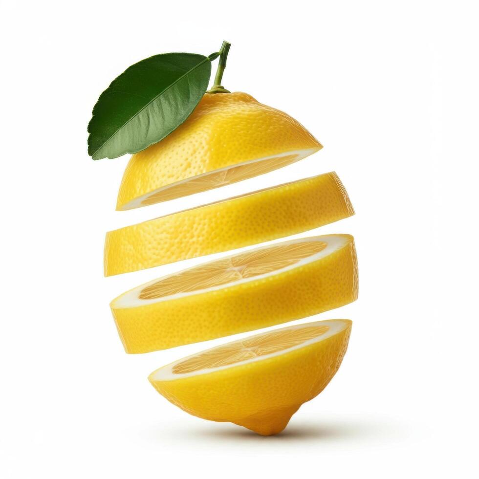 Juicy slice lemon with leaf perfect for culinary inspiration and food styling photo
