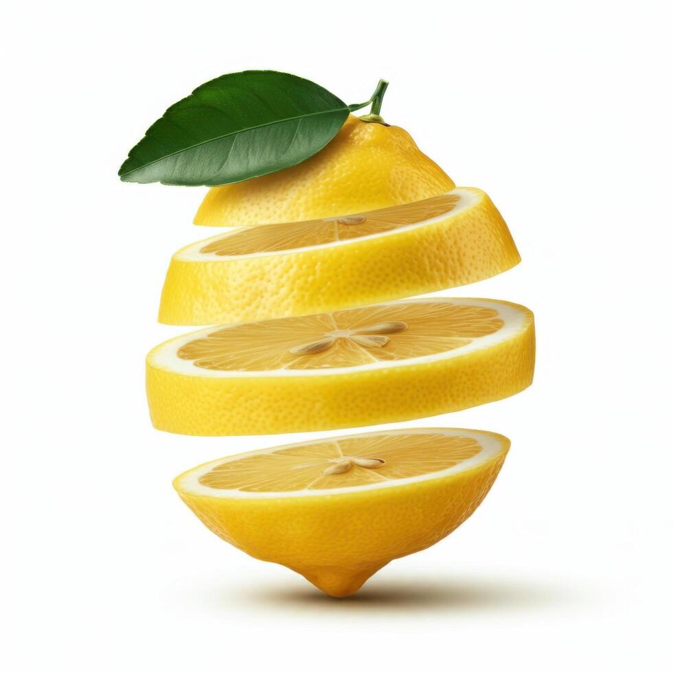 Vibrant slice lemon with leaf perfect for refreshing drinks and recipes photo