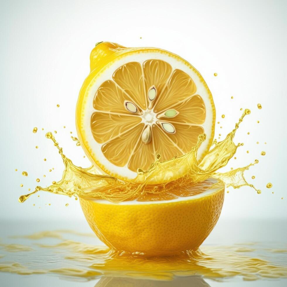Pure lemon slice bursting open in water perfect for clean eating photo