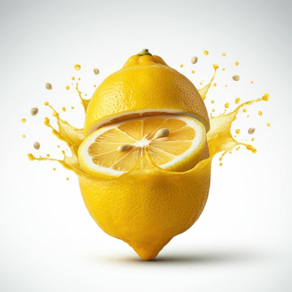 Tangy lemon slice bursting open in water showcasing its juiciness photo