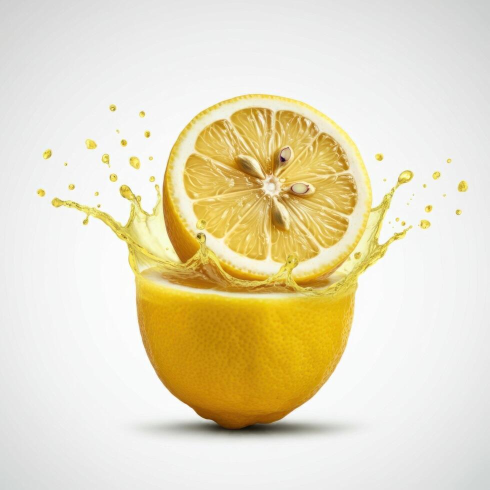 Organic lemon slice bursting open in water perfect for natural drinks photo