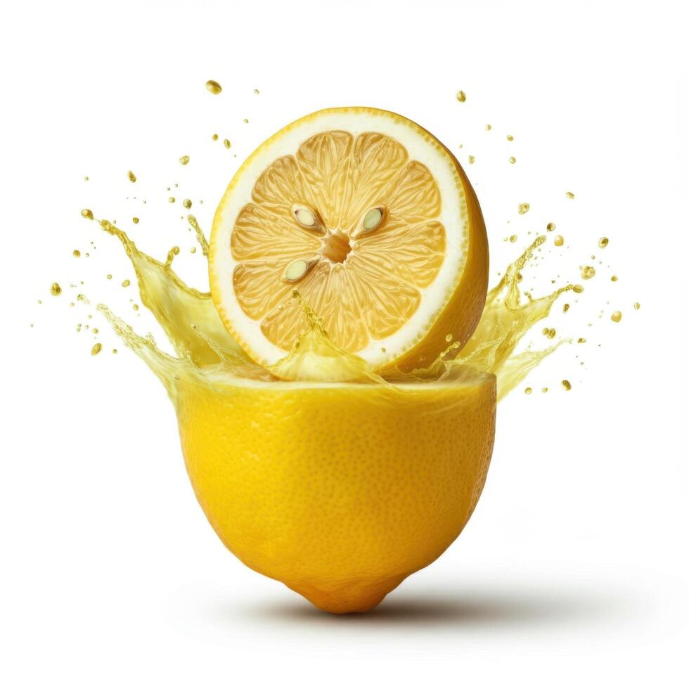 Refreshing lemon slice bursting open in water perfect for summer drinks photo