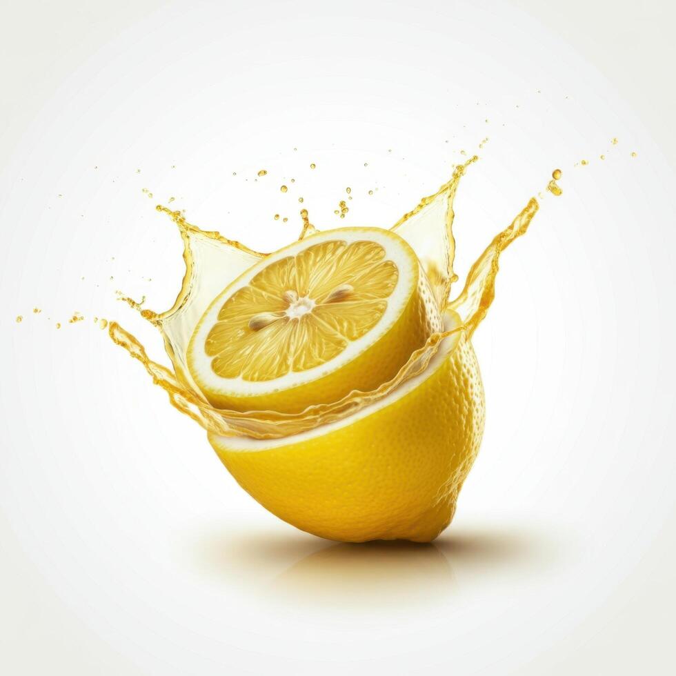 Healthy lemon slice bursting open in water perfect for detox and wellness photo