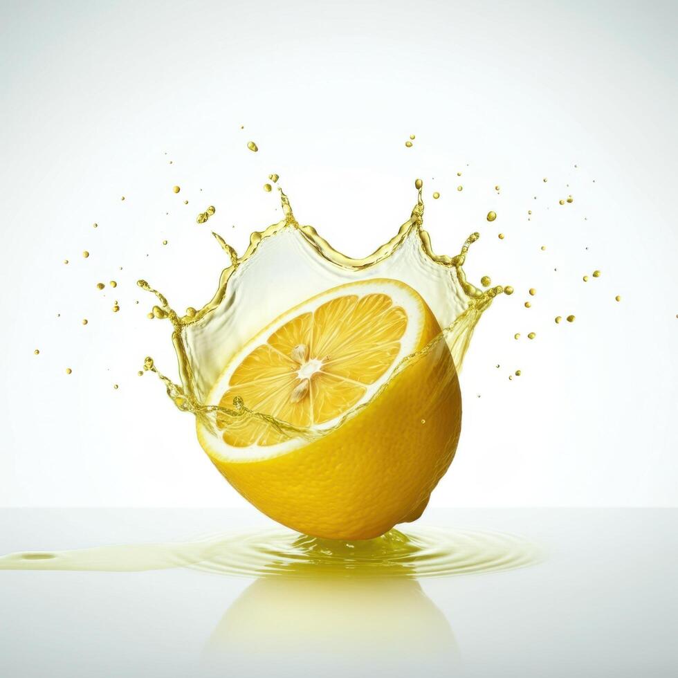 Juicy lemon slice bursting open in water showcasing freshness and zest photo