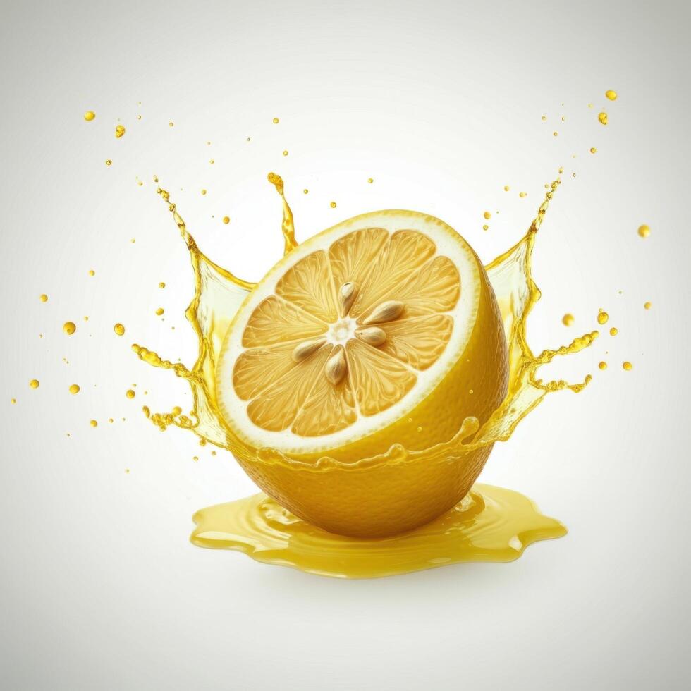 Organic lemon slice bursting open in water ideal for natural recipes photo