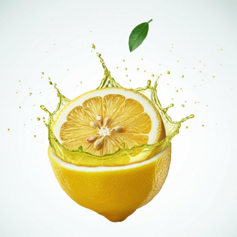 Freshly sliced half lemon isolated on white background citrus delight photo