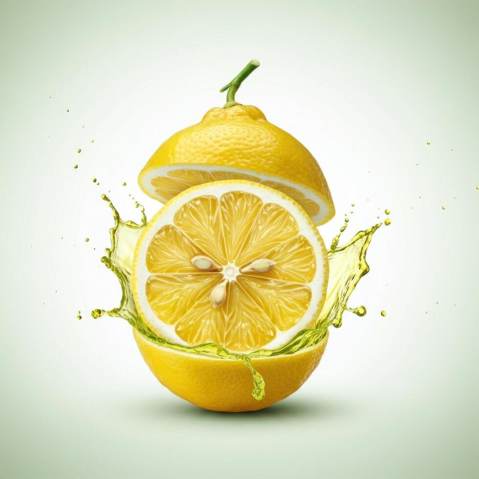 Vibrant lemon slice bursting open in water for colorful food displays photo