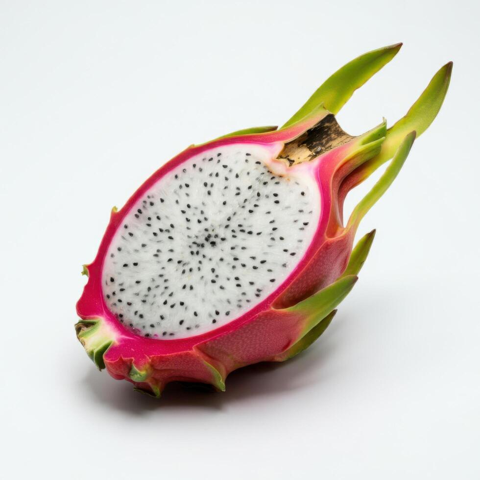 Fresh Dragon Fruit Slices on an All White Background photo
